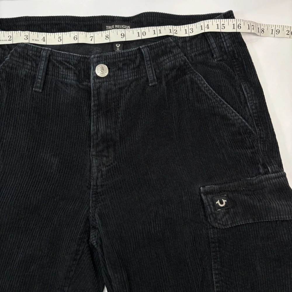 Y2K True Religion Mens 30X31 Vintage Corduroy Pant Black Cargo Horseshoe Skater